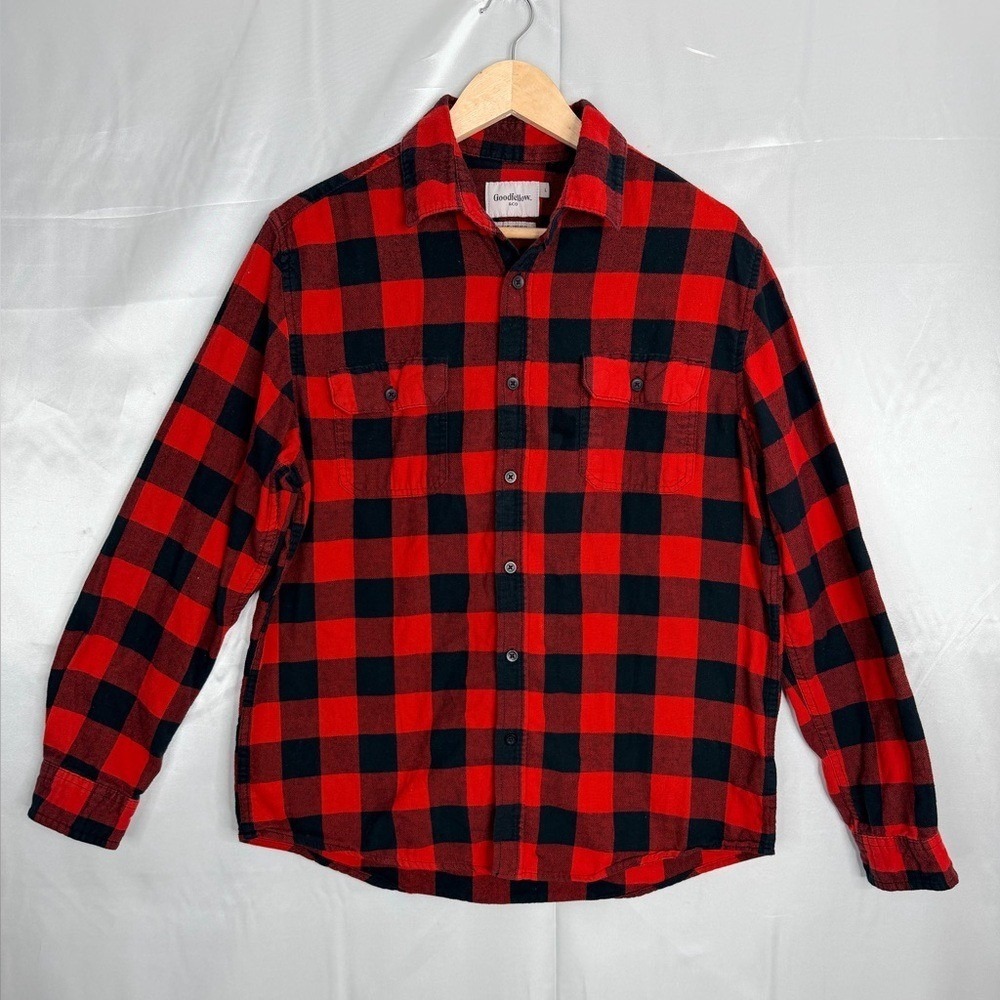NWOT Goodfellow & Co Red Black Plaid Flannel Shirt Mens Large Buffalo Check